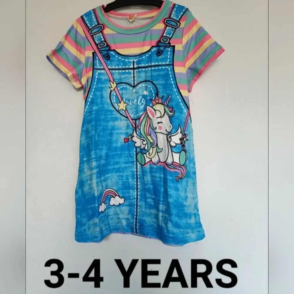 Girl's rainbow Unicorn striped dress